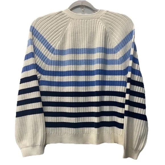 Talbots Women's Size Petite Large V Neck Breton Striped Cardigan Sweater - Picture 2 of 7